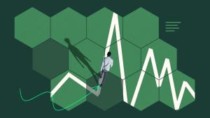 geometric shape with man walking