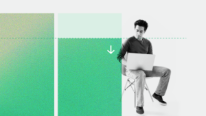 Bar graph with person on computer